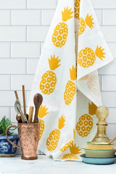 Pineapple Print Kitchen Towel, for Home, Hotel, Pattern : Plain, Printed