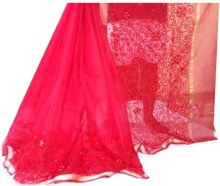 Embroidered Kotta Cotton Net Saree, Technics : Machine Made