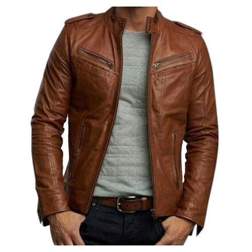 Full Sleeve Mens Brown Leather Jacket, Size : XL, XXL, Pattern : Plain ...