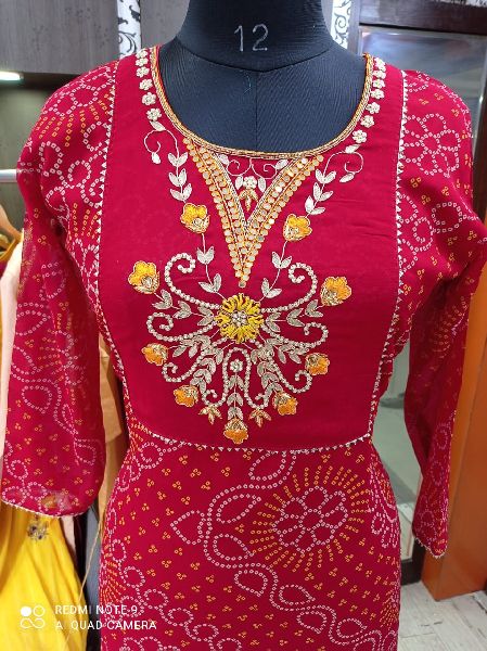 Gota Patti Straight Kurti, Sleeve Type : 3/4th Sleeve