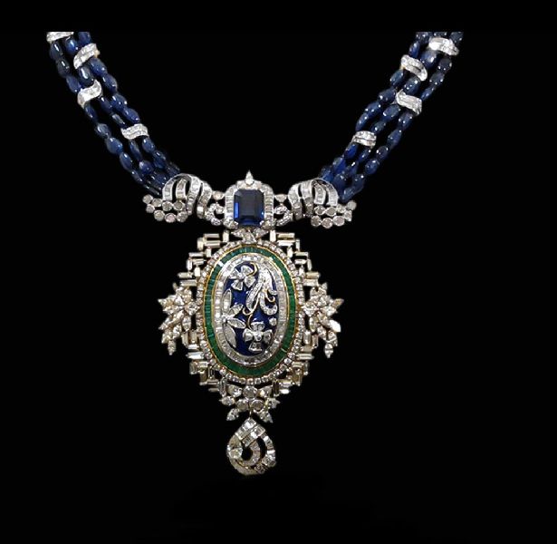 Diamond Blue Sapphire Necklace