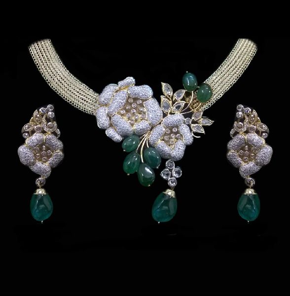 Diamond emerald floral Necklace