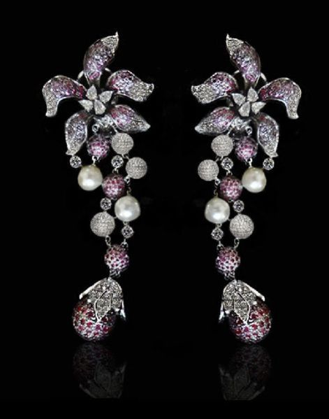 Diamond Ruby Leaf Earrings