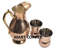 MartCopper Round Copper Mahraja Jug Set, for Serving Water, Water Storage, Feature : Good Health