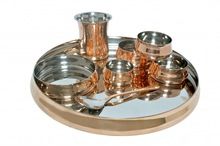 Round Copper Thali Set, for Food, Pattern : Plain