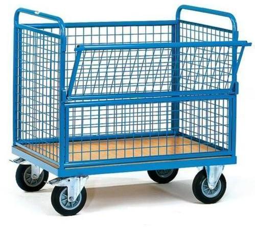 Polished Wire Mesh Box Trolley, for Lifting, Office, Malls, Construction, Industrial, Color : Black