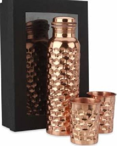 Hammered Copper Water Bottle & Glass Set