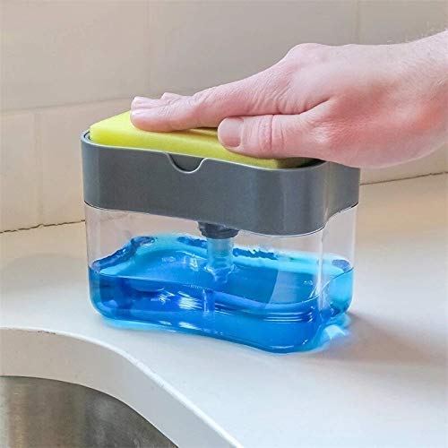 2 In 1 Dishwashing Liquid Soap Pump Dispenser & Sponge Holder