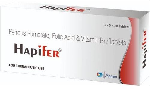 HAPIFER Ferrous Fumarate, Folic Acid & Vitamin B12 Tablets