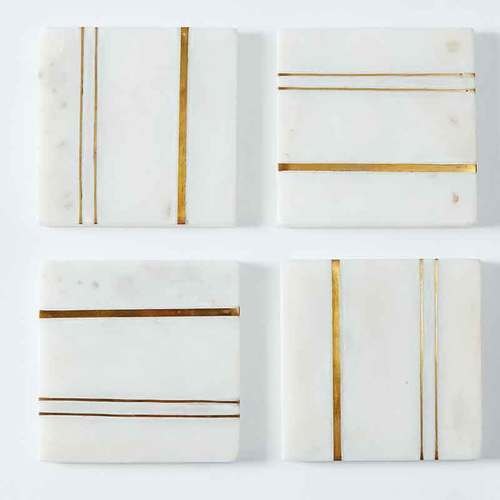 Polished Brass Inlay Marble Coaster, for Decoration Use, Hotel Use, Restaurant Use, Tableware, Feature : Dustproof