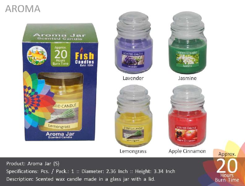 Glass Aroma Jar Candles, for Birthday, Decoration, Lighting, Party, Feature : Attractive Pattern