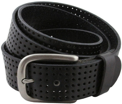 Genuine Leather Black Perforated Belt, Gender : Male