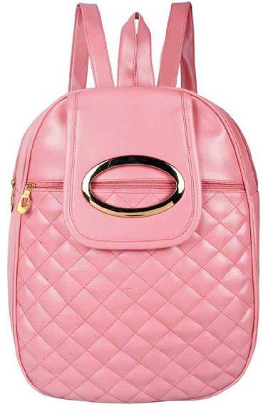 Leather Pink Backpack Bag, Pattern : Qulited, Capacity : 10-15 Kg ...