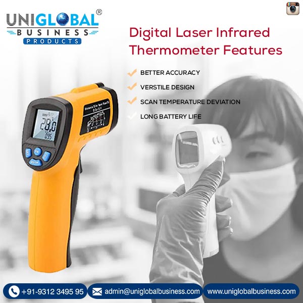 200-250C Battery Plastic Digital Laser Infrared Thermometer, Length : 15-20cm