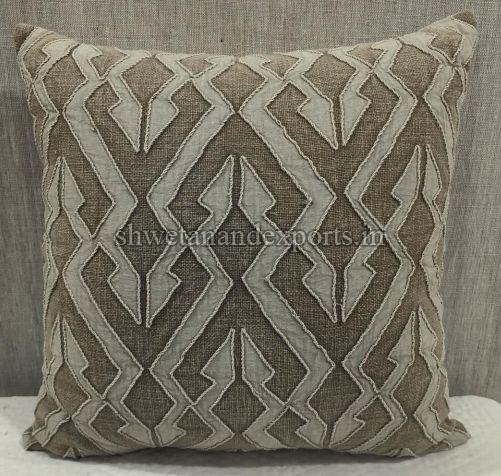 Square Cotton Slub (S) Brown Cushion Cover, Pattern : Embroidered