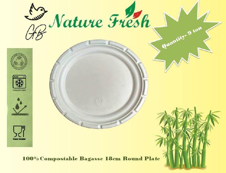 Polished Eco-friendly pulp Ecoware 18cm Round Plate, for Home, Hotels, Restaurant, Party, Color : White