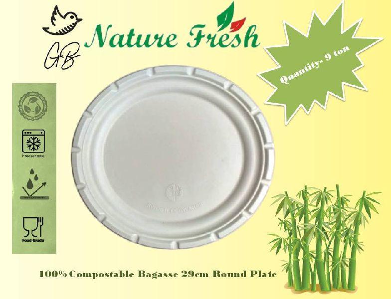 Polished Eco-friendly pulp Ecoware 29cm Round Plate, for Home, Hotels, Restaurant, Party, Color : White