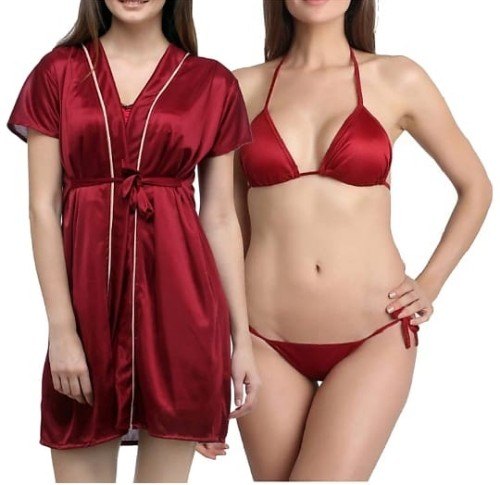 Satin Robe and Lingerie Set, Size : 20-36