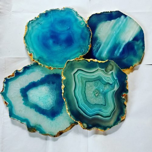 Round Polished Agate Slice Coasters, Size : 3.5 - 4.5 Inch