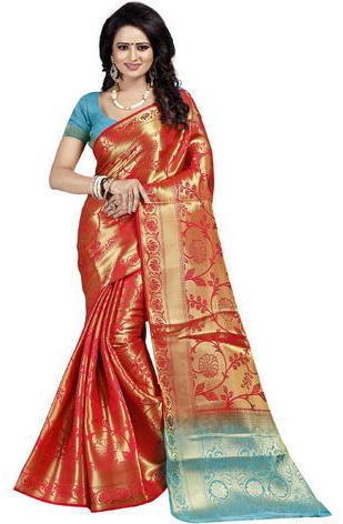 Printed Brocade Saree, Feature : Anti-Wrinkle, Easily Washable