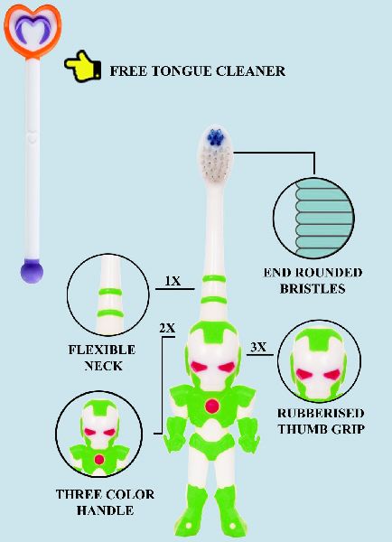 Pigeon 3D Naughty ROBOT Toothbrush, for Personal Hygiene, Feature : Flexible, Soft Bristles