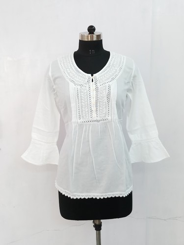 3/4th Sleeve Chikan Embroidered Top