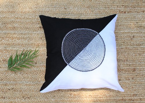 Rida Fashions Square Cotton designer cushion cover, Color : White Black