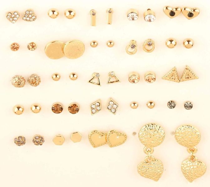 Polished Brass 24 Pairs Earrings Set, Packaging Type : Plastic Packet