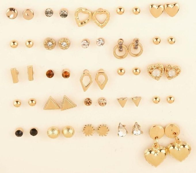 Polished Brass 25 Pairs Earrings Set, Packaging Type : Plastic Packet