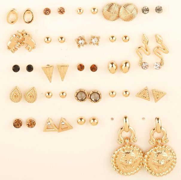 Polished Brass 23 Pairs Earrings Set, Packaging Type : Plastic Packet
