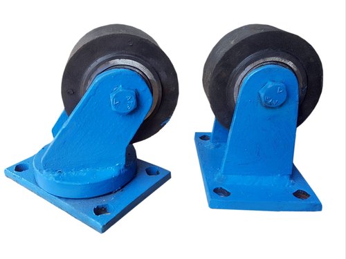 Affix Mild Steel Rigid Caster Wheel, Color : Black Blue