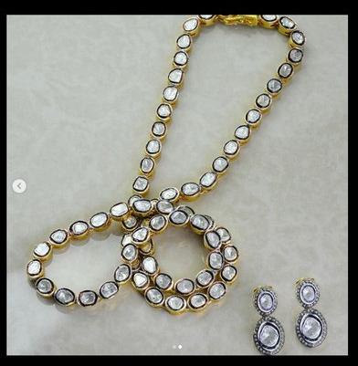 Polki Studded Long Necklace With Earring