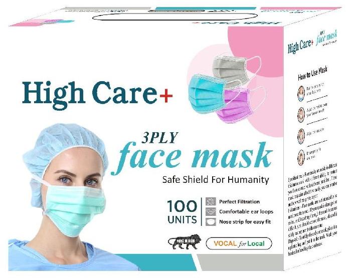 HIGHCARE+ 3PLY SURGICAL FACE MASK 100 PCS BOX