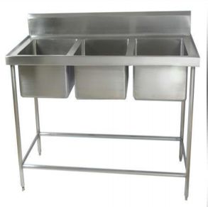 Polished Stainless Steel Commercial Three Sink Unit