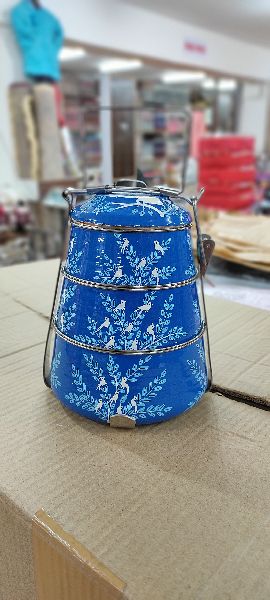 HAND PAINTED 3 TIER TIFFIN ENAMELWARE FROM KASHMIR