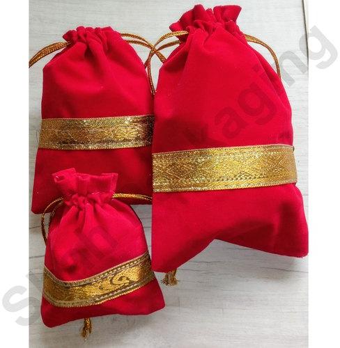 Plain Velvet Potli Bag, Color : Red Golden