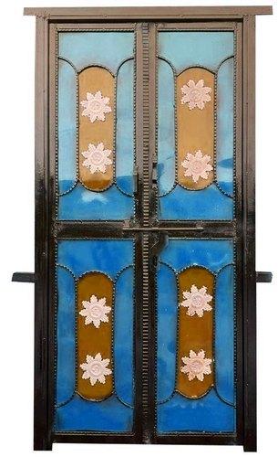 Powder Coated Wrought Iron Door, Color : Blue