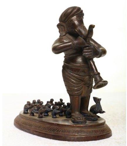 Bronze Musical Ganesh Rat Statue, Packaging Type : Box