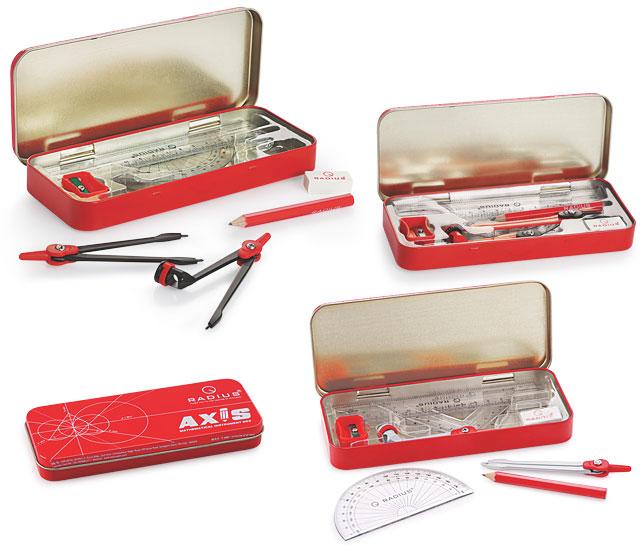 Anti Rust Metal Axis Mathematical Instrument Set, Color : Red