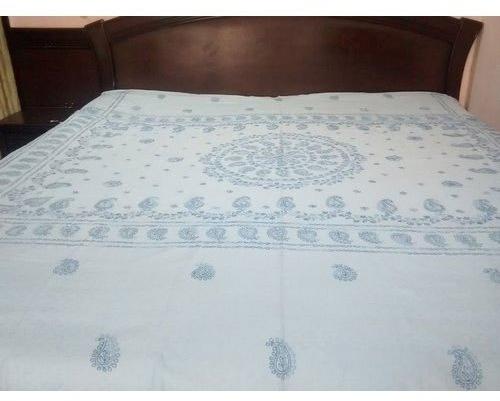 Chikan Bed Sheets, Color : White