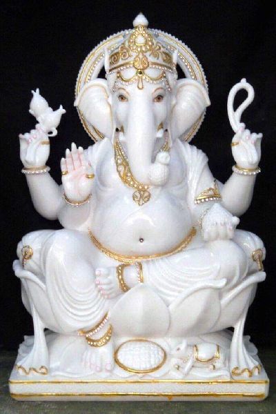Polished Marble Ganpati Statue, for Garden, Home, Office, Shop, Temple, Size : Multisizes