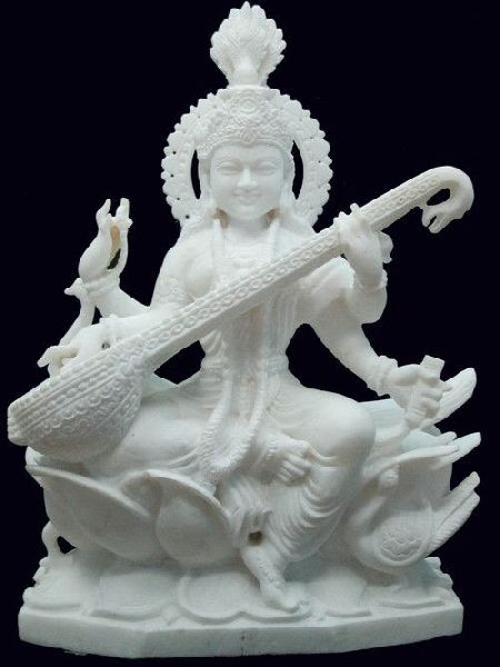 Plain Marble Saraswati Statue, Packaging Type : Thermocol Box