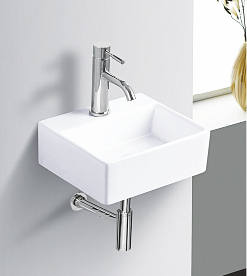 Square Ceramic Wall Mounted Wash Basin, for Hotel, Restaurant, Pattern : Plain