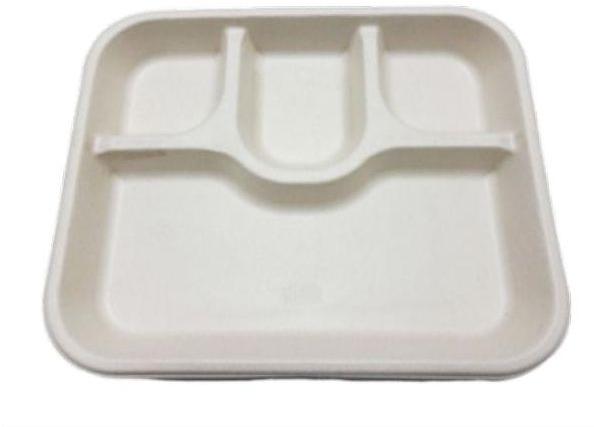 Rectangle Sugarcane Bagasse Meal Tray, for Serving, Size : 9 X 7.5 Inch