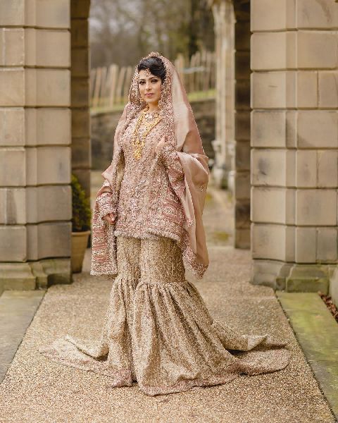 Embroidered Muslim Bridal Gharara, Feature : Elegant Design