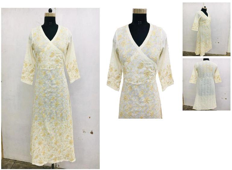 Cotton Textured Dobby Lucknowi Chikankari A-Line