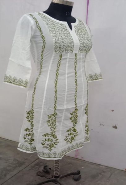 RFF-222 Lucknowi Chikankari Long Kurti, Size : S, M, XL