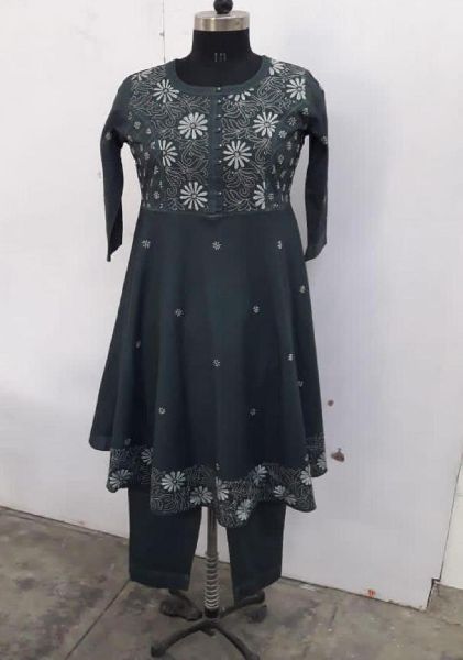 RFF-325 Lucknowi Chikankari Long Frock, Sleeve Type : Full Sleeve