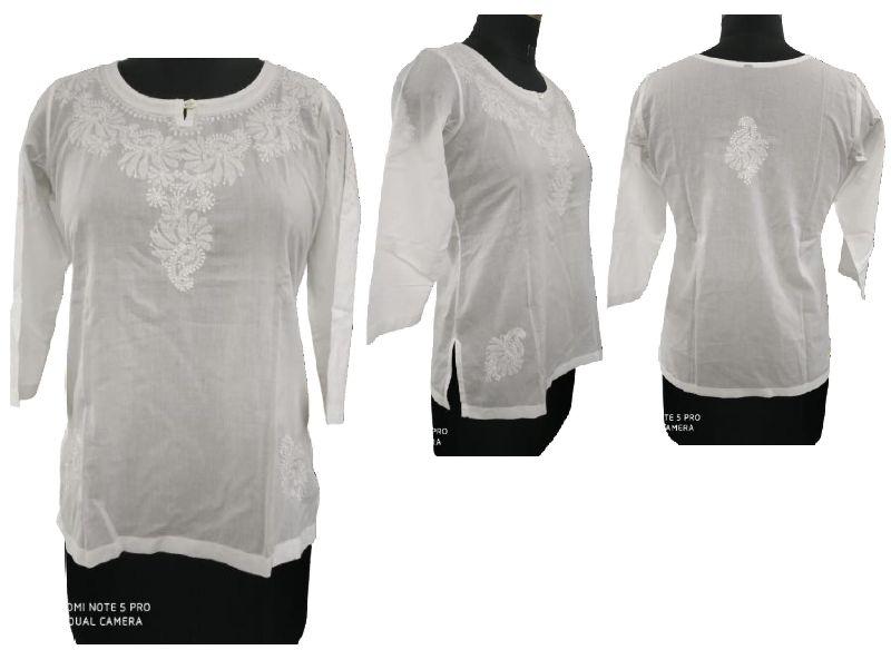 RFF-332 Lucknowi Chikankari Short Top, Feature : Breath Taking Look, Embroidered, Impeccable Finish