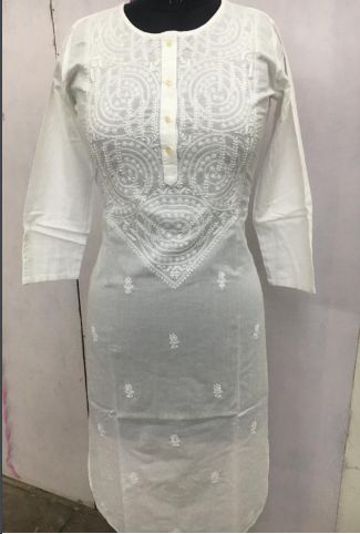 Stitched Full Sleeve RFF-334 Lucknowi Chikankari Long Kurti